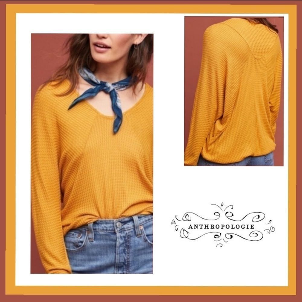 Anthropologie Pure + Good Amber Waffle Knit Top S